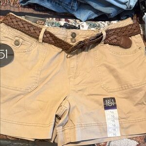 one 5 one Tan Women's Cargo Shorts with Braided Belt